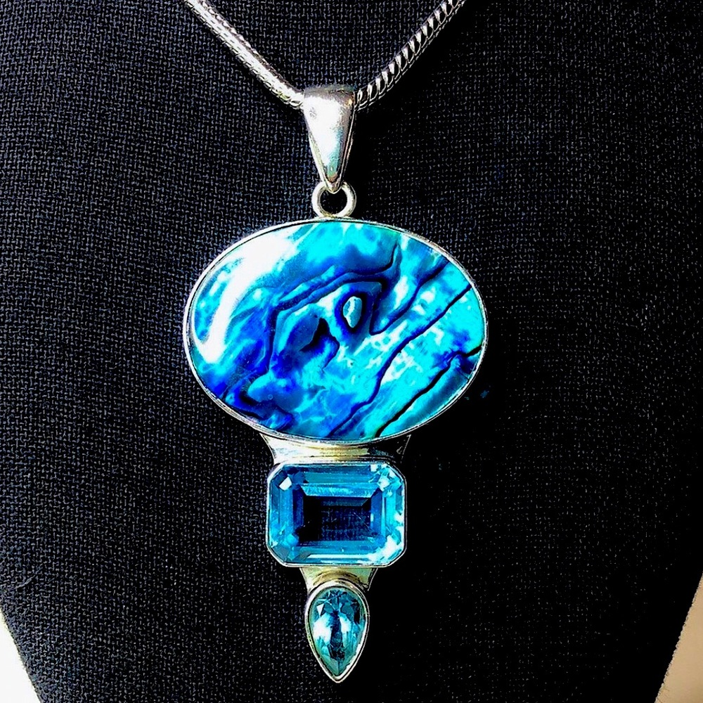 CHARLES ALBERT Abalone and Blue Topaz Fine Sterling Silver Pendant